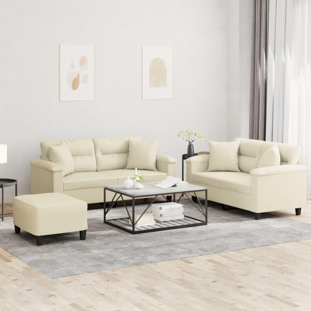 3 personers sofa med puder kunstlæder cremefarvet