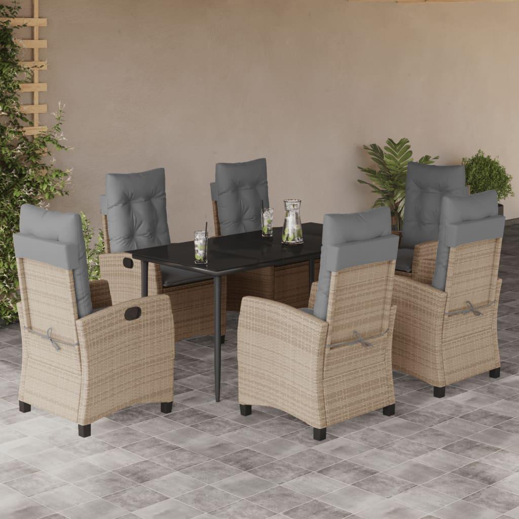 Spisebordssæt til haven 7 dele med hynder polyrattan beige