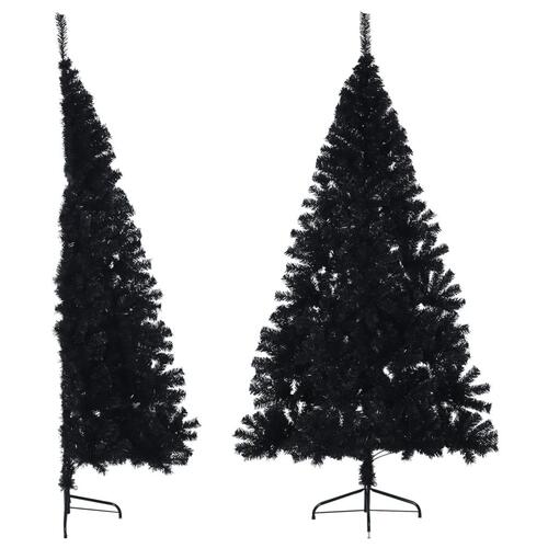 Kunstigt halvt juletræ med juletræsfod 240 cm PVC sort