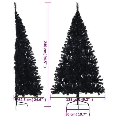 Kunstigt halvt juletræ med juletræsfod 240 cm PVC sort