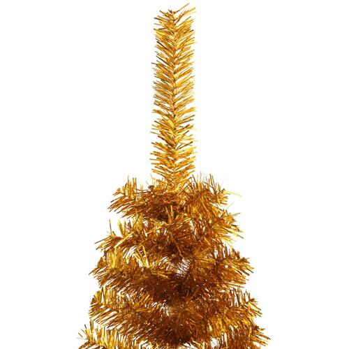 Kunstigt halvt juletræ med juletræsfod 150 cm PET guldfarvet