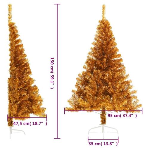 Kunstigt halvt juletræ med juletræsfod 150 cm PET guldfarvet