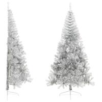 Kunstigt halvt juletræ med juletræsfod 210 cm PET sølvfarvet