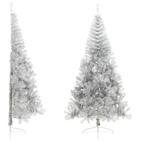 Kunstigt halvt juletræ med juletræsfod 210 cm PET sølvfarvet