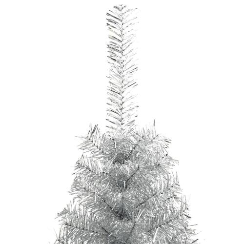 Kunstigt halvt juletræ med juletræsfod 210 cm PET sølvfarvet