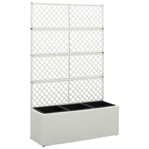 Espalier med plantekasse 3 krukker 83x30x130 cm polyrattan hvid