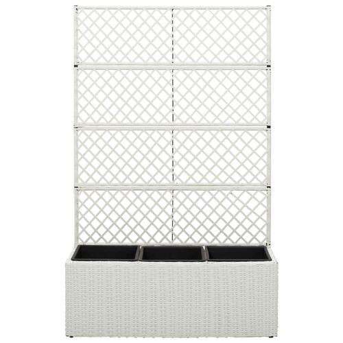 Espalier med plantekasse 3 krukker 83x30x130 cm polyrattan hvid