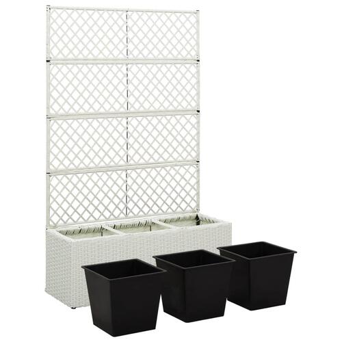 Espalier med plantekasse 3 krukker 83x30x130 cm polyrattan hvid