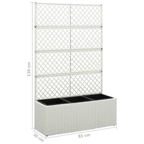 Espalier med plantekasse 3 krukker 83x30x130 cm polyrattan hvid
