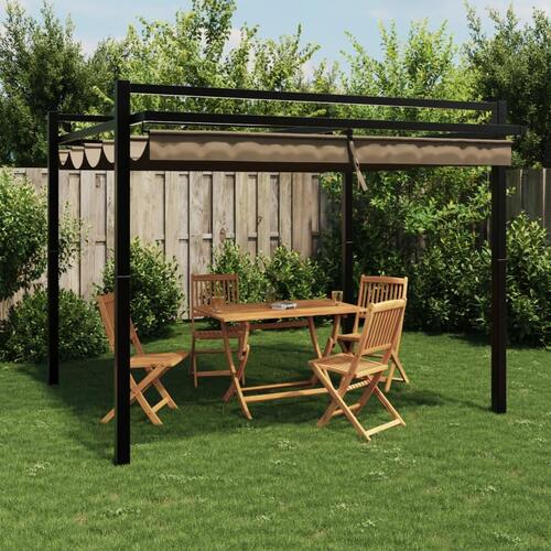 Pavillon med sammenrulleligt tag 3x3 cm aluminium gråbrun