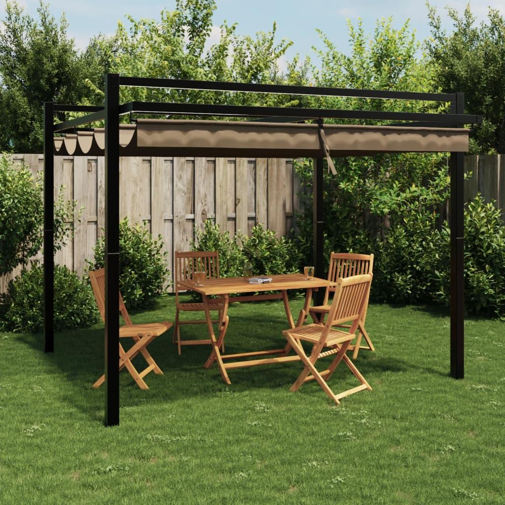 Pavillon med sammenrulleligt tag 3x3 cm aluminium gråbrun