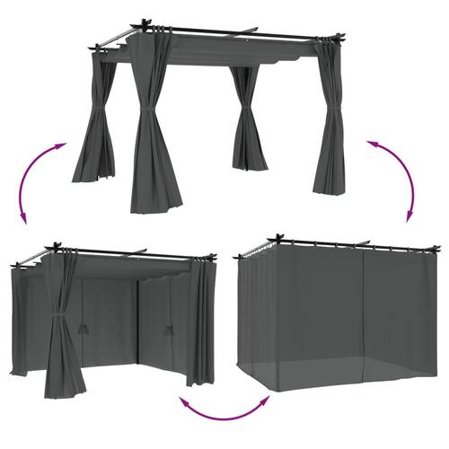 Pavillon 3x3 m med gardiner stål antracitgrå