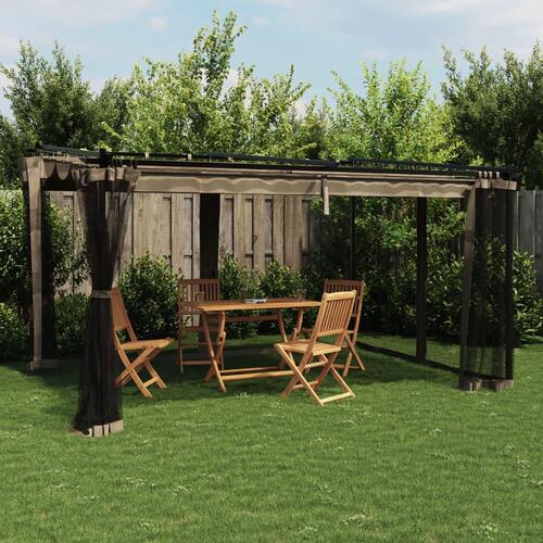 Pavillon 4x3 m mesh-vægge stål gråbrun