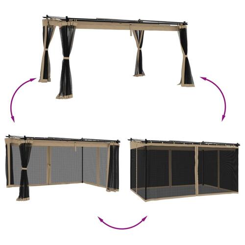 Pavillon 4x3 m mesh-vægge stål gråbrun