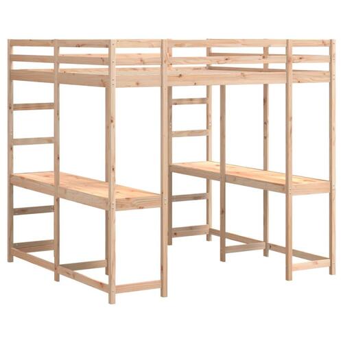 Højseng med skrivebord 180x200 cm massivt fyrretræ