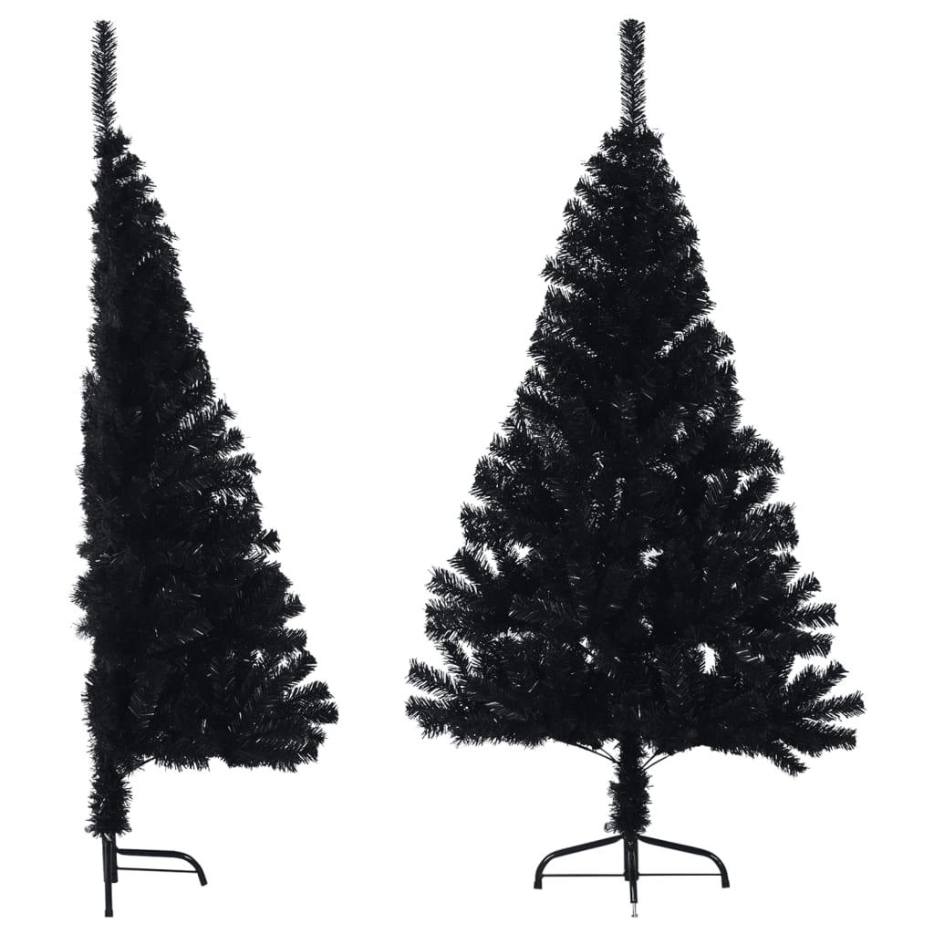 Kunstigt halvt juletræ med juletræsfod 150 cm PVC sort