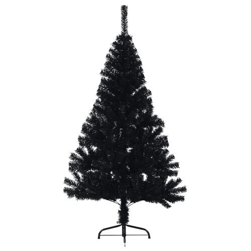 Kunstigt halvt juletræ med juletræsfod 150 cm PVC sort