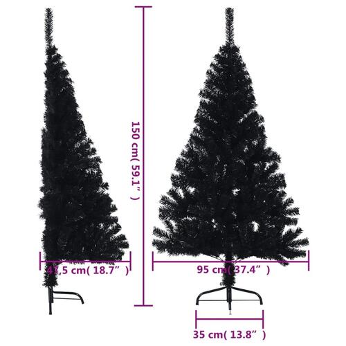 Kunstigt halvt juletræ med juletræsfod 150 cm PVC sort