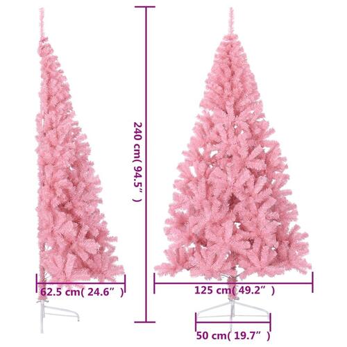 Kunstigt halvt juletræ med juletræsfod 240 cm PVC pink
