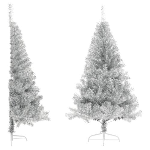 Kunstigt halvt juletræ med juletræsfod 180 cm PET sølvfarvet