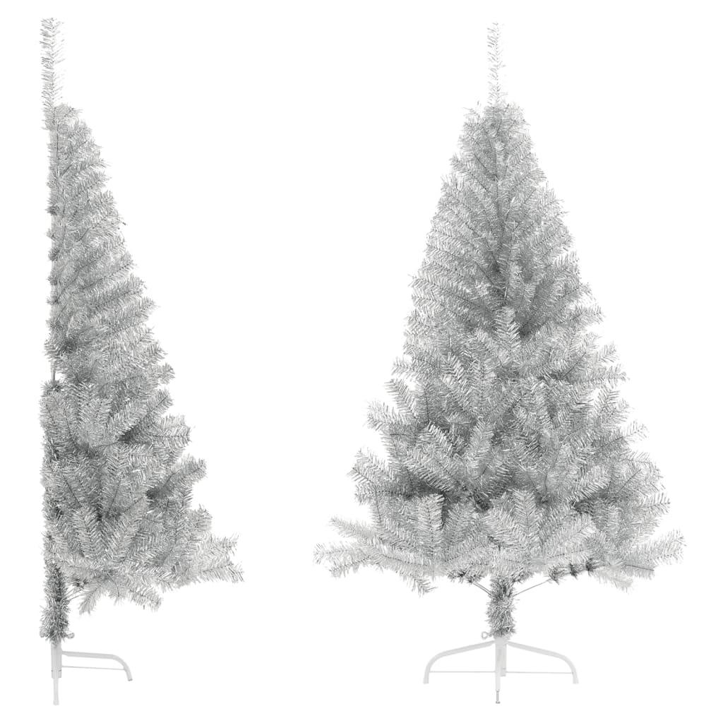 Kunstigt halvt juletræ med juletræsfod 180 cm PET sølvfarvet