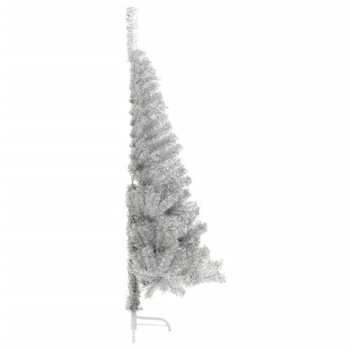 Kunstigt halvt juletræ med juletræsfod 180 cm PET sølvfarvet