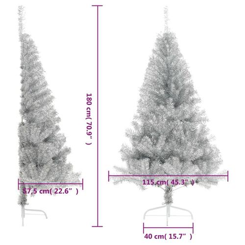 Kunstigt halvt juletræ med juletræsfod 180 cm PET sølvfarvet