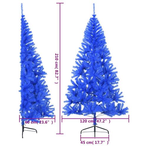 Kunstigt halvt juletræ med juletræsfod 210 cm PVC blå