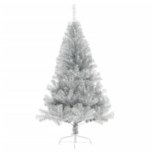 Kunstigt halvt juletræ med juletræsfod 120 cm PET sølvfarvet