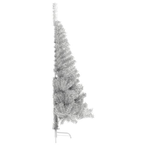 Kunstigt halvt juletræ med juletræsfod 120 cm PET sølvfarvet