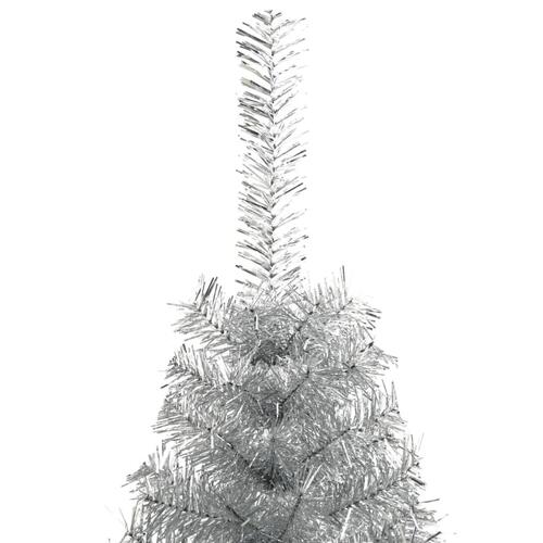 Kunstigt halvt juletræ med juletræsfod 120 cm PET sølvfarvet