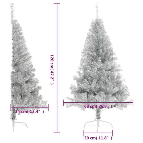 Kunstigt halvt juletræ med juletræsfod 120 cm PET sølvfarvet