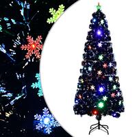 Juletræ med LED-snefnug 240 cm fiberoptik sort