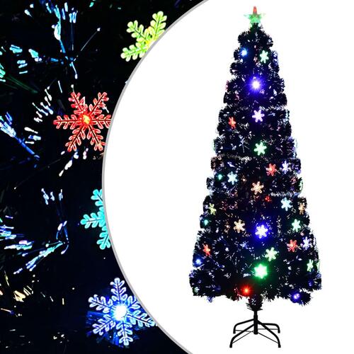 Juletræ med LED-snefnug 240 cm fiberoptik sort