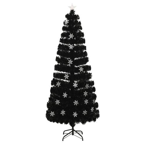 Juletræ med LED-snefnug 240 cm fiberoptik sort