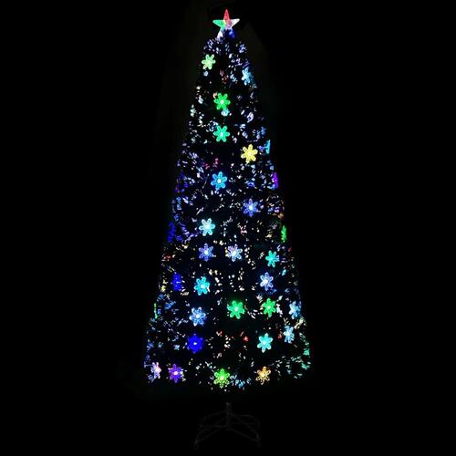 Juletræ med LED-snefnug 240 cm fiberoptik sort