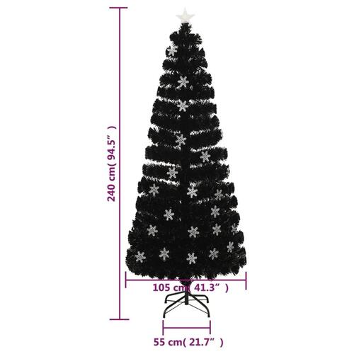 Juletræ med LED-snefnug 240 cm fiberoptik sort