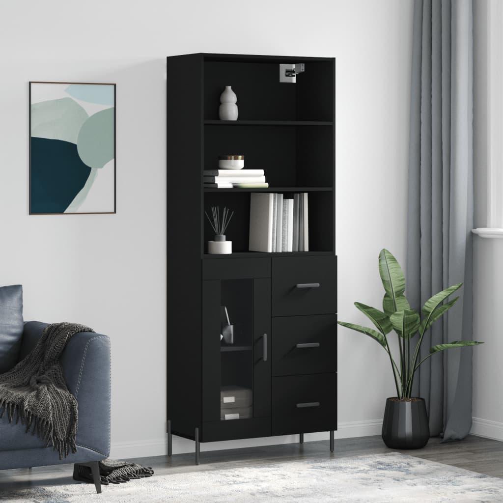 Højskab 69,5x34x180 cm konstrueret træ sort