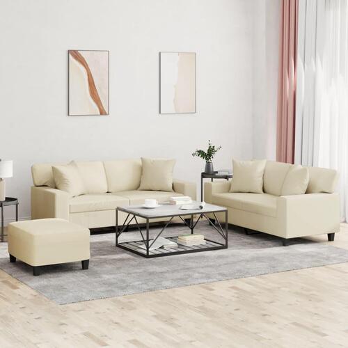 3 personers sofa med puder kunstlæder cremefarvet