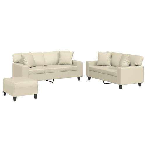 3 personers sofa med puder kunstlæder cremefarvet