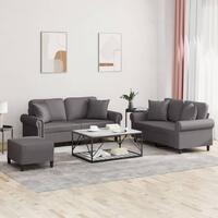 3 personers sofa med puder kunstlæder grå