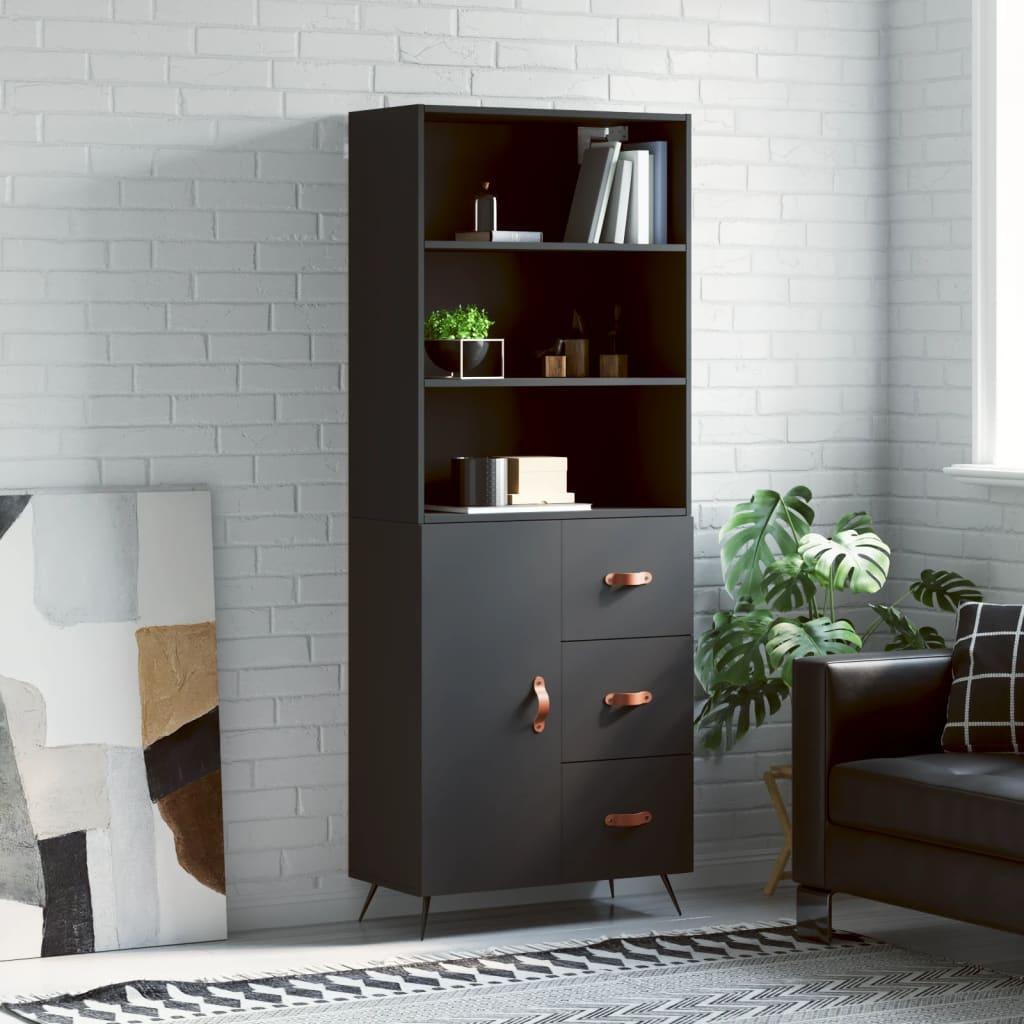 Højskab 69,5x34x180 cm konstrueret træ sort