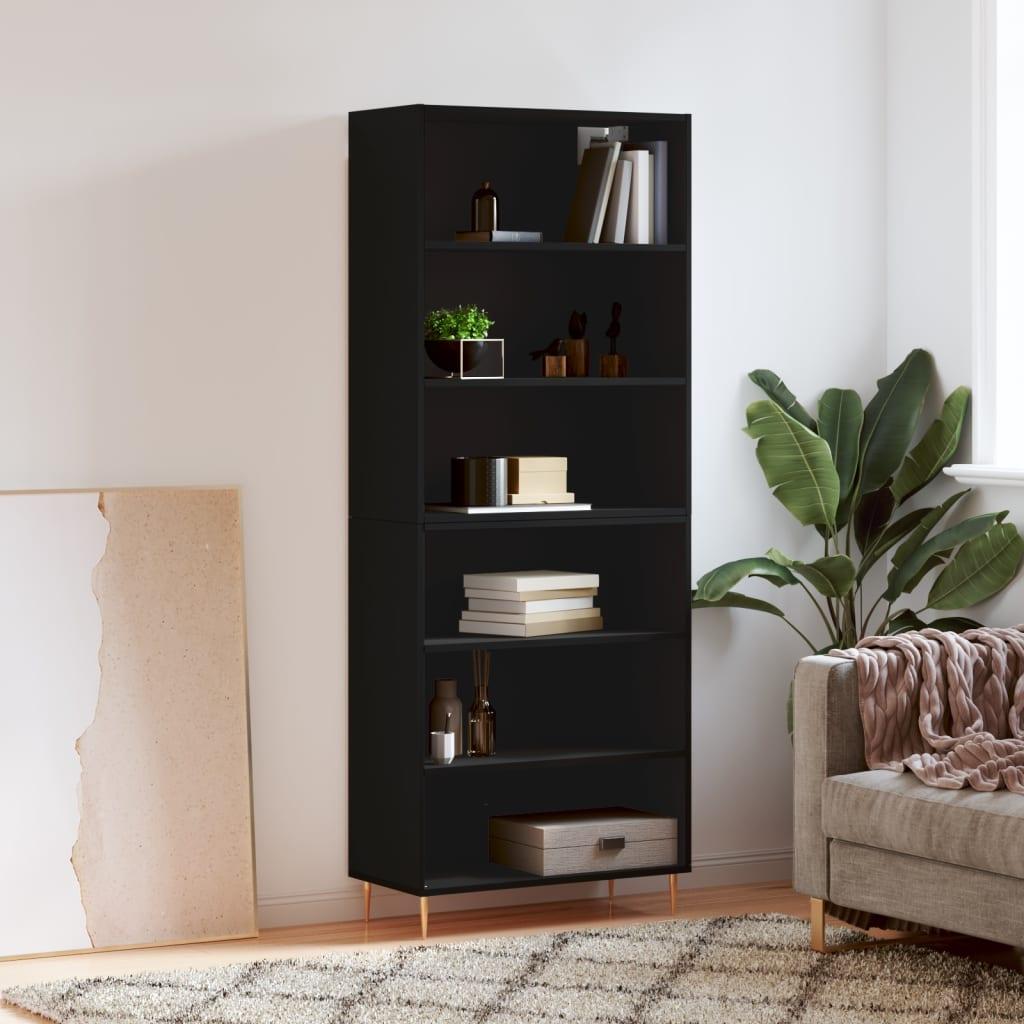Reol 69,5x32,5x180 cm konstrueret træ sort