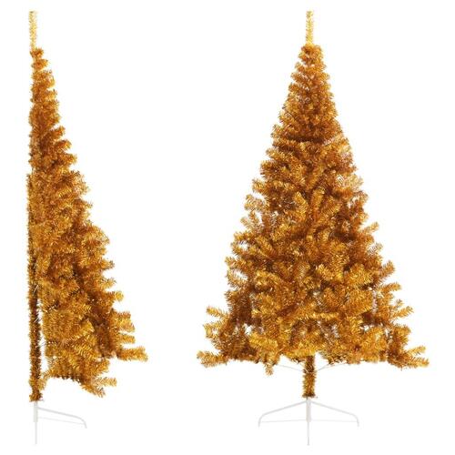 Kunstigt halvt juletræ med juletræsfod 240 cm PET guldfarvet