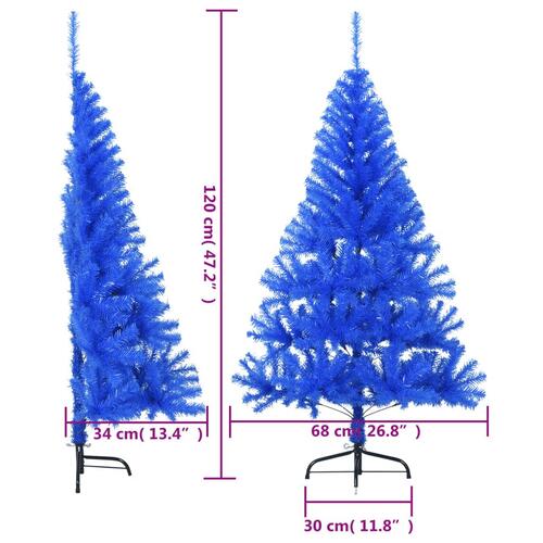 Kunstigt halvt juletræ med juletræsfod 120 cm PVC blå