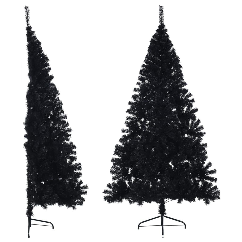 Kunstigt halvt juletræ med juletræsfod 180 cm PVC sort billede