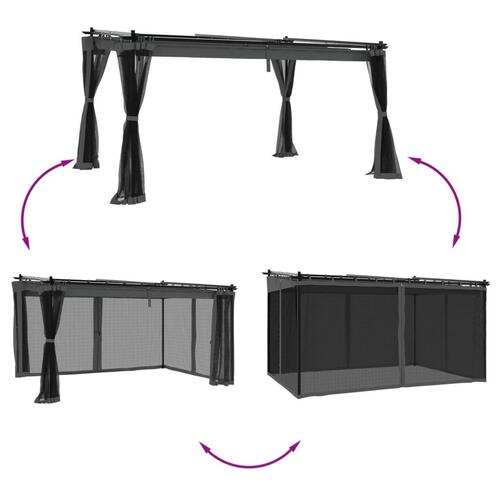 Pavillon 4x3 m mesh-vægge stål antracitgrå