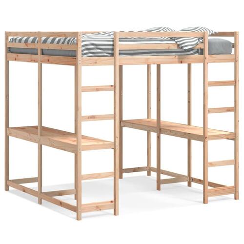 Højseng med skrivebord 160x200 cm massivt fyrretræ