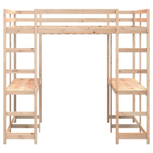 Højseng med skrivebord 160x200 cm massivt fyrretræ