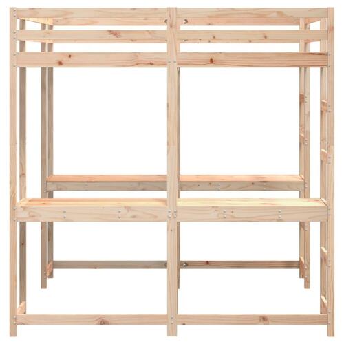 Højseng med skrivebord 160x200 cm massivt fyrretræ